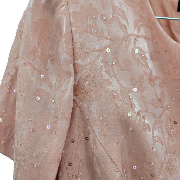 Vintage 80's Maxi Skirt Set Petites 16WP Pink Modest Beaded Button Up Shimmer - Picture 13 of 17